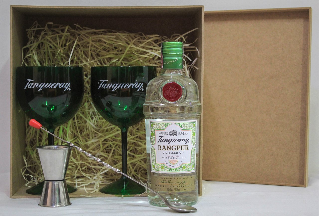 Kit Tanqueray Rangpur - Caixa com 2 Ta�as de Acr�lico, Dosador e Colher Bailarina