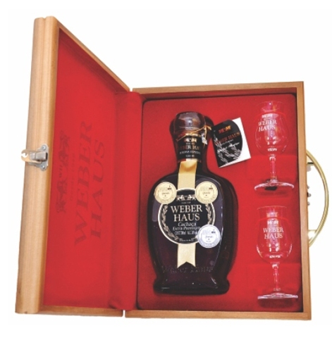 Weber Haus Extra Premium 6 anos (5 anos Carvalho Francês e 1 ano Bálsamo) — 2 Taças Cristal Strauss