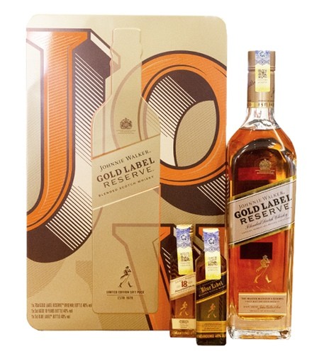 Johnnie Walker Gold Label - Pack com miniatura de JW 18 anos e JW Blue Label
