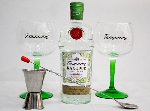 Kit Tanqueray Rangpur - Caixa com 2 Taças de Vidro, Dosador e Colher Bailarina
