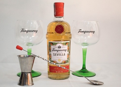 Kit Tanqueray Flor de Sevilla - Caixa com 2 Taças de Vidro, Dosador e Colher Bailarina
